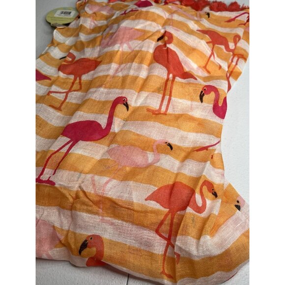Spartina 449 Flamingos & Stripes Scarf With Tassels - Picture 5 of 5